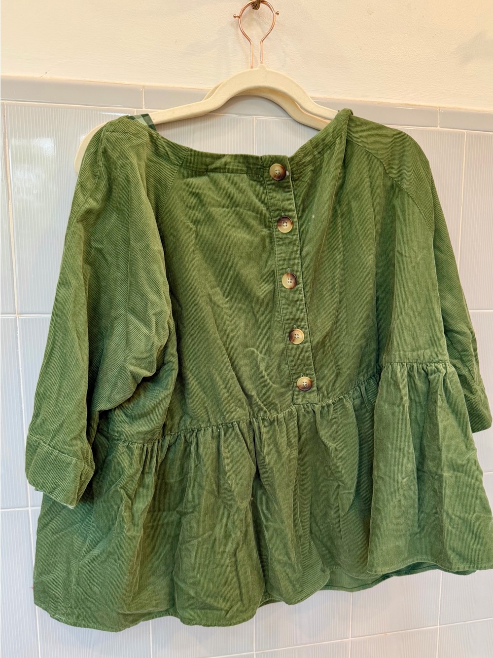Anthropologie Green Corduroy Peplum Tunic - Picture 6 of 6